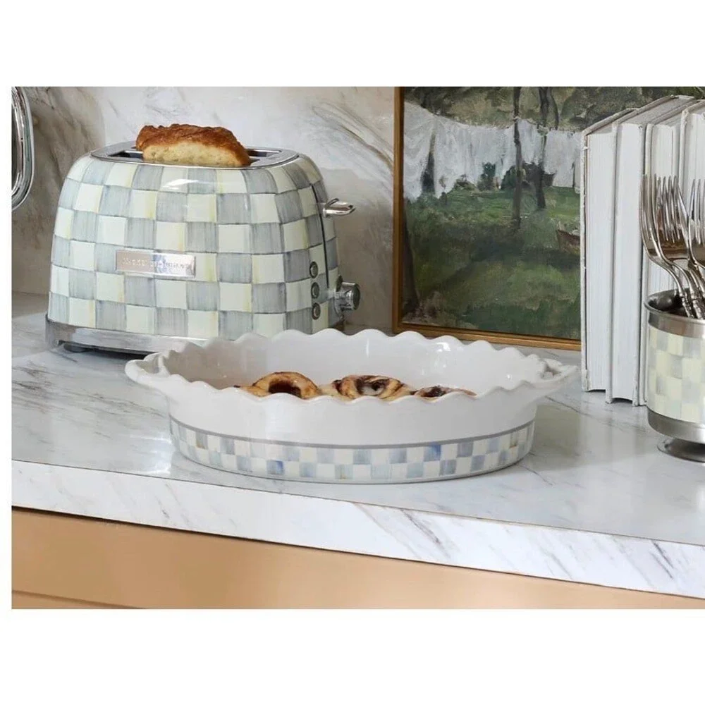 Mackenzie Childs Sterling Check Large Everyday Oval Baking Pan New